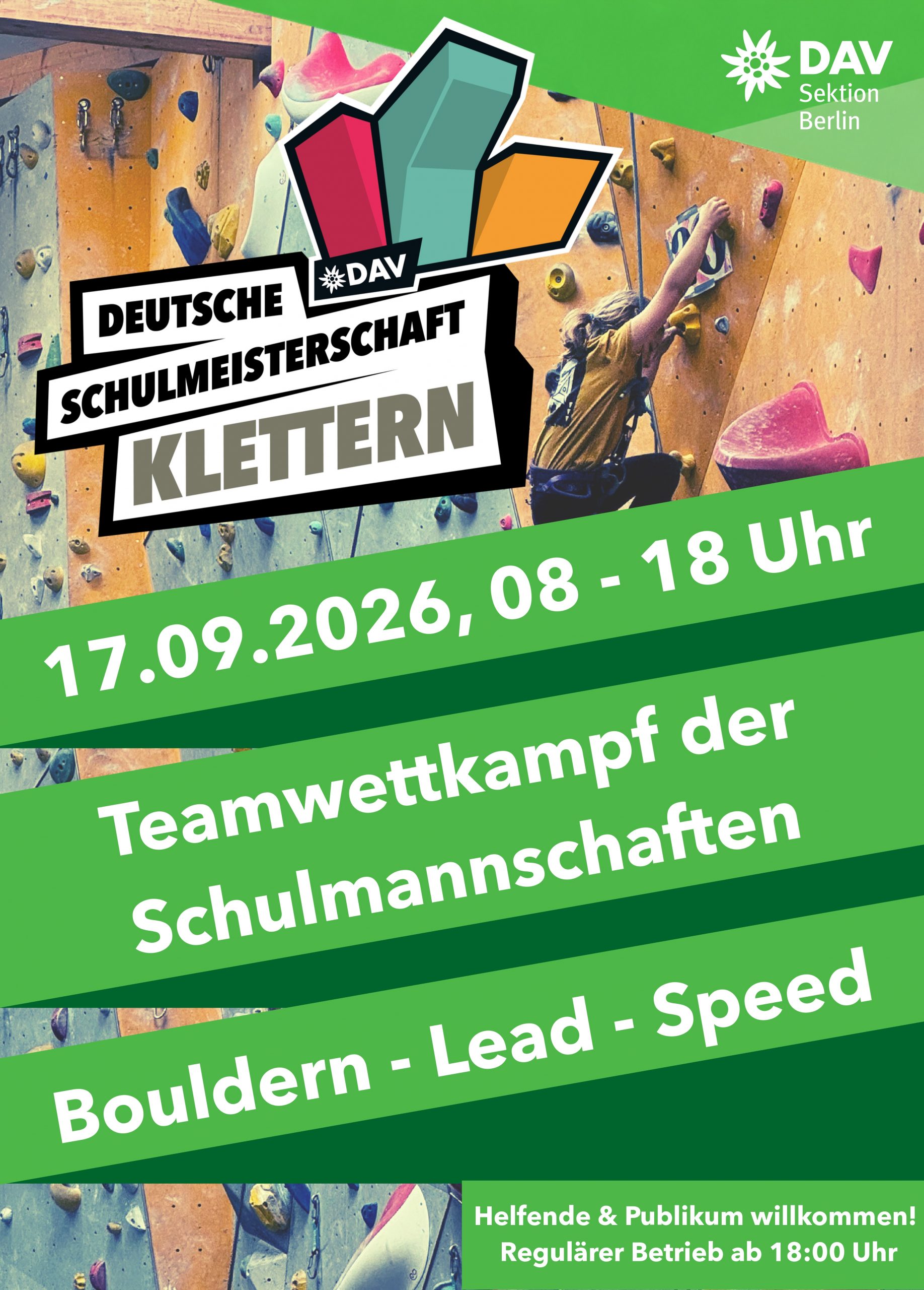 Teamwettkampf der Schulmannschaften Bouldern – Lead – Speed